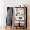 Folding Storage Shelves, 4-Tier Metal Foldable Shelf Shelving Rack Organizer On Rolling Wheels in Kitchen Warehouse Patio Pantry Garage Collapsible Shelves No Assembly (Black, 4-Layer) by Unknown
