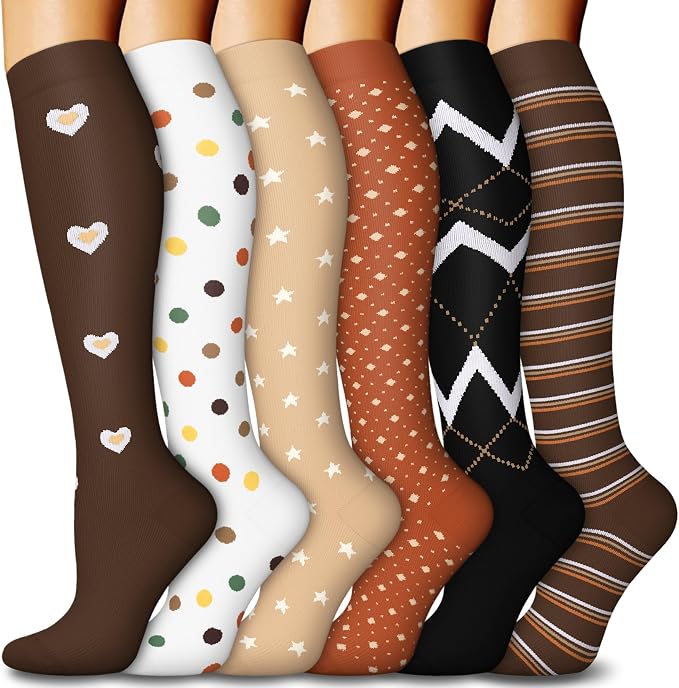 6 Pairs Compression Socks for Women & Men 15-20mmHg Knee High Socks | Graduated Compression Socks Supports Circulation, Ideal for Nurses Pregnancy, Travel, Flying, Running & Daily Wear by FuelMeFoot