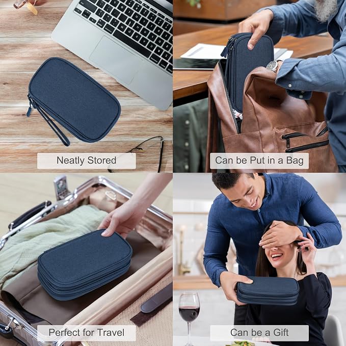 FYY Electronic Organizer, Travel Tech Pouch Bag, Cable Organizer Navy | Wrist Strap, Waterproof, Double Layers Portable Electronics Travel Carrying Case for Cord, Charger, Daily Business Trips Use - Image 7