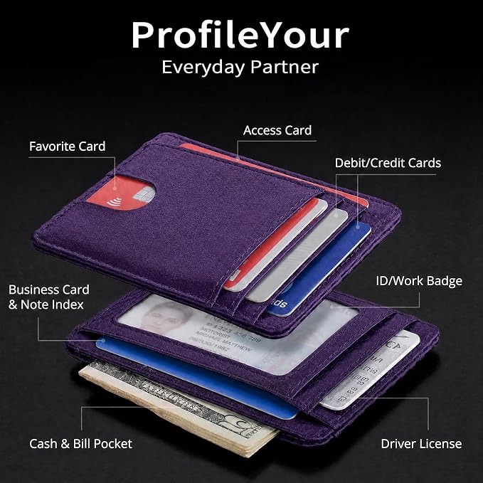 Slim Minimalist Front Pocket RFID Blocking Leather Credit Card Holder, Small Compact Wallet with ID Window for Men and Women (Purple) - Image 5