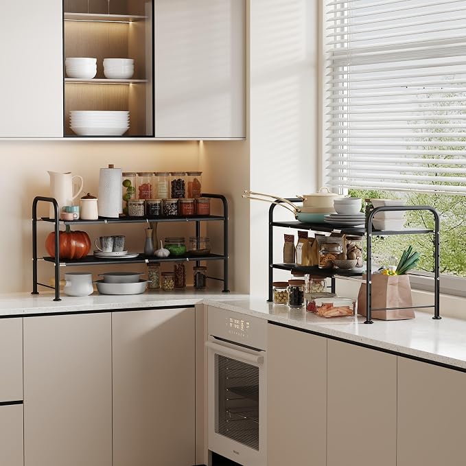 Under Sink Organizers and Storage,Expandable under cabinet organizer Shelf | 2 tier expandable shelf for kitchen and bathroom,8 Removable Carbon Steel Panels,27.36-36.02" W x 12.28" D x 16.93" H - Image 8