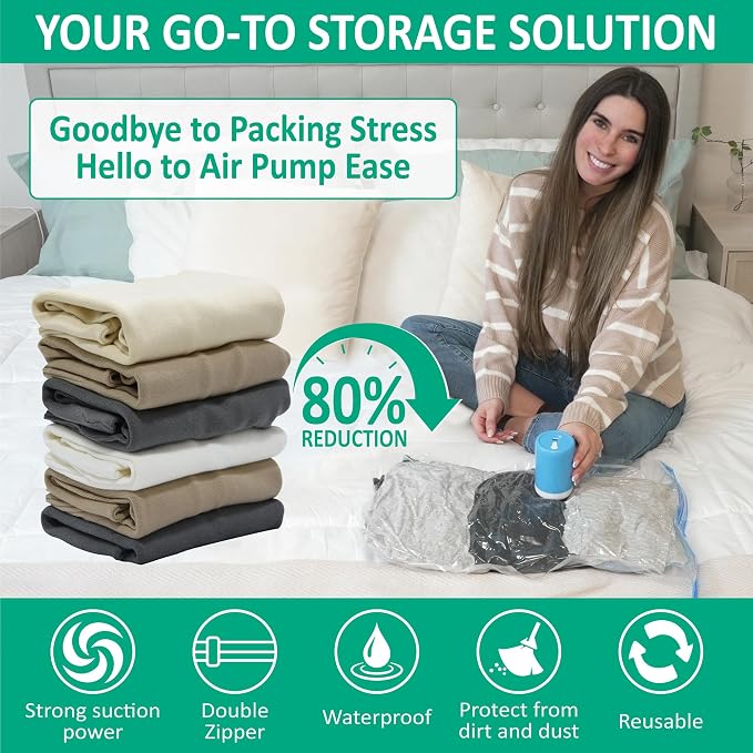 Cozy Essential Travel Vacuum Storage Bags with Rechargeable Cordless USB Pump, Space Saver Bags for Luggage, Suitcase, Carry-On, for Clothes, Blankets, Bedding & Seasonal Storage,6 Combo - Image 2