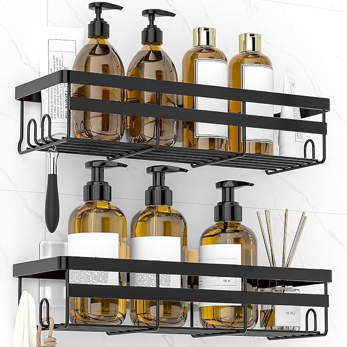 WOWBOX 2 Pack Adhesive Shower Caddies, No Drill Bathroom Shelves, Large | Stainless Steel Shower Shelf, Hanging Shower Organizers for Bathroom Storage, Home Decor, Bathroom Accessories by WOWBOX
