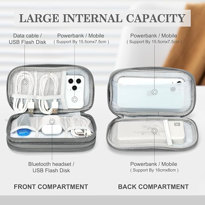 FYY Electronic Organizer, Travel Tech Pouch Bag, Cable Organizer Dark Grey | Wrist Strap, Waterproof, Double Layers Portable Electronics Travel Carrying Case for Cord, Charger, Daily Business Trips Use - Image 3