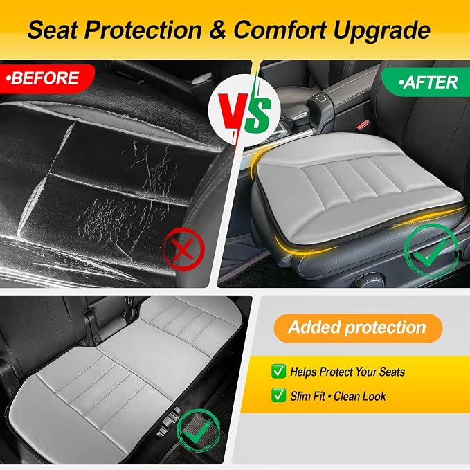 kingphenix 3-Piece Memory Foam Car Seat Cushion Set for Driving Comfort | 2 Front Seat Cushions and 1 Rear Bench Pad, 1.2-Inch Memory Foam, Non-Slip Bottom for Sedan, SUV, Truck and Van, Brown - Image 8