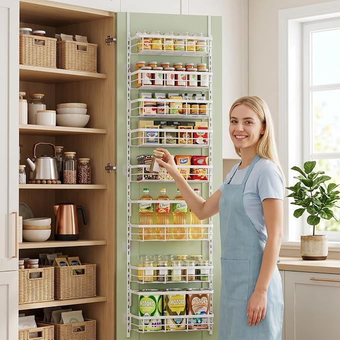 Over The Door Pantry Organizer, 10 Tier Pantry Door Organizers and Storage for Kitchen with Seasoning Shelves, Home & Kitchen Essentials, White - Image 8