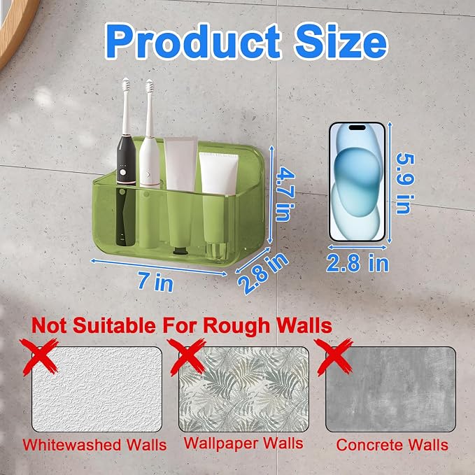 Wall Mount Organizer, 2Pc Small Adhesive Cabinet Door Organizer | Bathroom Shelf for Wall,No Drilling Hang Adhesive Shelf, with Self Adhesive Tapes, for Bathroom, Kitchen, Living Room - Green - Image 2