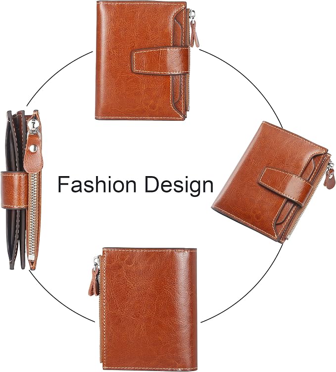 Small Compact Women Wallet RFID Blocking Genuine Leather Bifold Purse with ID Windows - Image 3