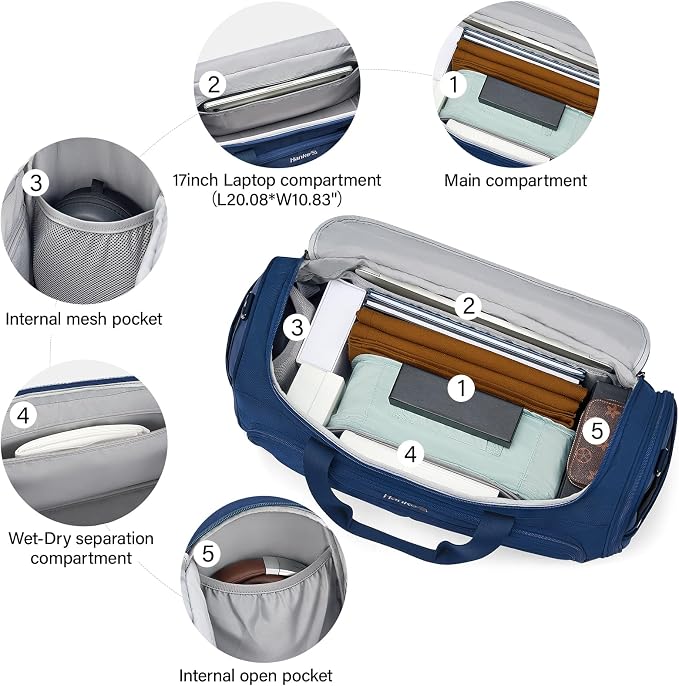 Hanke Carry On luggage Bags for Travel, Large Foldable Duffle Bag for Travel, Softside Lightweight Travel Bag Carry On Bags for Airplanes Women, Travel Tote Bags for Women Men.（Blue） - Image 3
