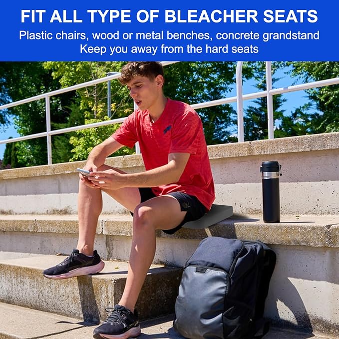 Stadium Seat Cushions 2-Pack 4-Pack, Extra Thick 2.5 Inches, Oxford Fabric, U-Shaped Ergonomic Design, Waterproof & Portable Bleacher Cushions with Carrying Handle (Grey, 2-Pack) - Image 6