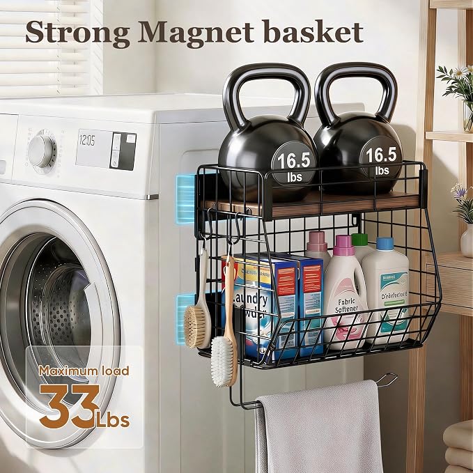 Magnetic Spice Rack for Fridge with Paper Towel Holder 2 Hook, Fruit Basket | Kitchen Storage and Organizer, Full‑Enclosed Magnetic Shelf 33 lbs for Laundry, Pantry, Coffee Bar and RV - Image 4