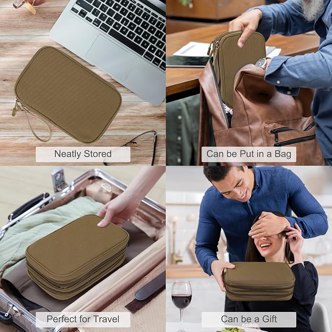 FYY Electronic Organizer, Travel Tech Pouch Bag, Large, Brown | Wrist Strap, Waterproof, Double Layers Portable Electronics Travel Carrying Case for Cord, Charger, Daily Business Trips Use - Image 7