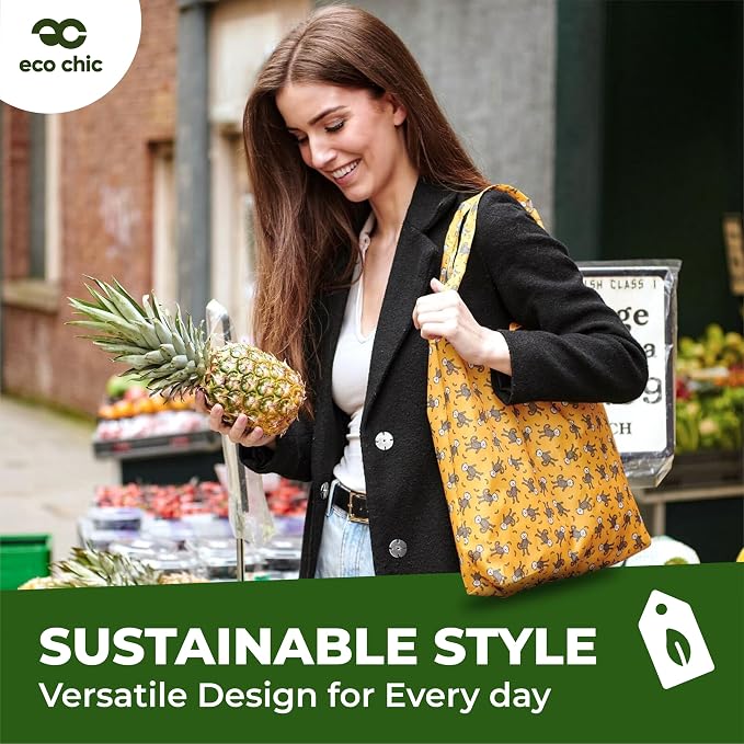 ECO CHIC Foldable Reusable Grocery Bags - Lightweight, Recycled & Reusable Shopping Bag - Waterproof Packable Tote - Image 2