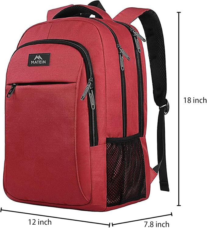 MATEIN Red 15.6 inch Laptop Backpack for Women, Water Resistant College bag | Personal Item Travel Backpack, Anti Theft Sturdy Underseat Bag, Airline Approved, Student Supplies Accessories School Bookbag - Image 3