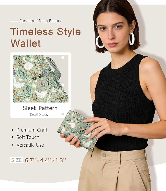Goose Wallet Women RFID Bifold, Passport Holder Credit Card Holder | 6.7" x 4.4" x 1.3" Travel billfold, Zipper Coin Pocket, PU Leather Clutch, Purse, ID Window, Pen Holder, Gift for Ladies Girl - Image 2