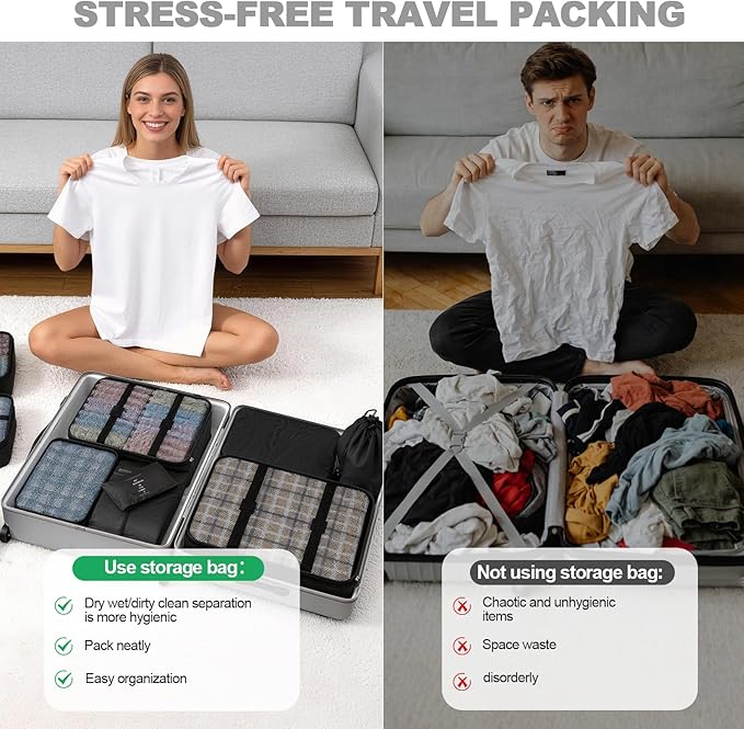 8 Set Packing Cubes for Travel,Suitcase Organizer Bags for Luggage with Shoe & Hanging Toiletry Bag, Vacation Essentials & Accessories for Cruise Ship, Airplane Must-Have,Road Trip & Camp Gifts(Black) - Image 6