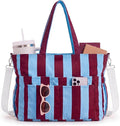 Kacctyen Striped Beach Tote Bag for Women Large Beach Foldable Tote Bag with Zipper Pockets for Travel Pool by Kacctyen