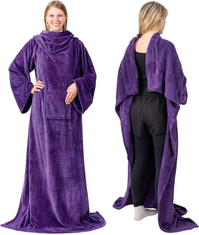 PAVILIA Wearable Blanket with Sleeves for Adult Women Men, Cozy Fleece Warm Wrap Throw with Arms, Gifts for Christmas, Wife - Image 3