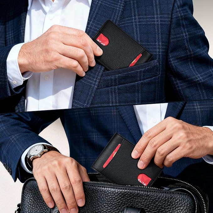 Tipmile Wallet for Men Slim RFID Blocking Credit Card Holder, Minimalist Men Wallets 12 Cards with 2 ID Windows & Cash Slot, Bifold Front Pocket Wallet Gifts for Men - Image 6