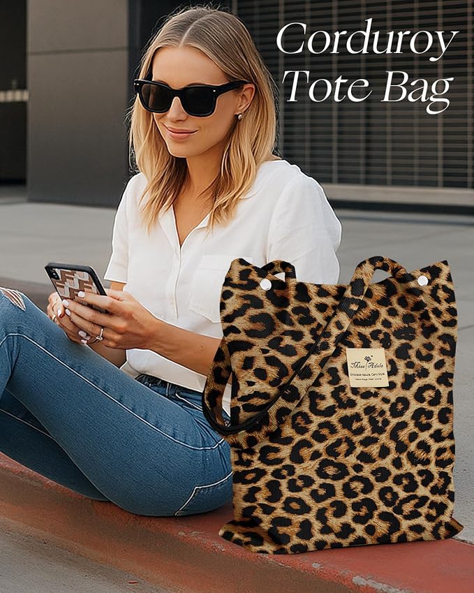 Miss Adola Corduroy Tote Bag for Women with Aesthetic Design | Magnetic Buckle & Pocket, Reusable, Soft, Roomy, Long Shoulder Handles, Double-sided Print, Casual Daily Work, Grocery Bags - Image 6