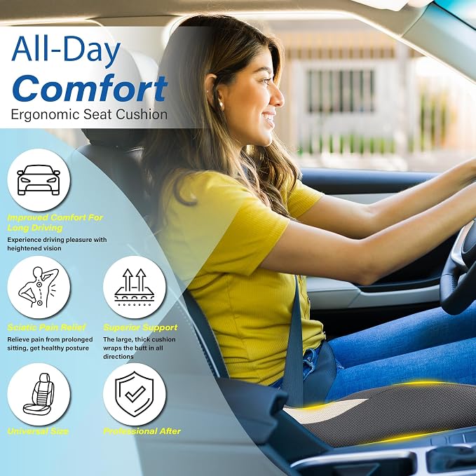 Allaboutsla Car Seat Cushion for Driving, Car Seat Pillow for Short Drivers | Ergonomic Memory Foam Seat Cushion for Pain Relief, Adult Booster Seat for Car, Butt Cushion for Car, Truck, Office Dark Gray - Image 3