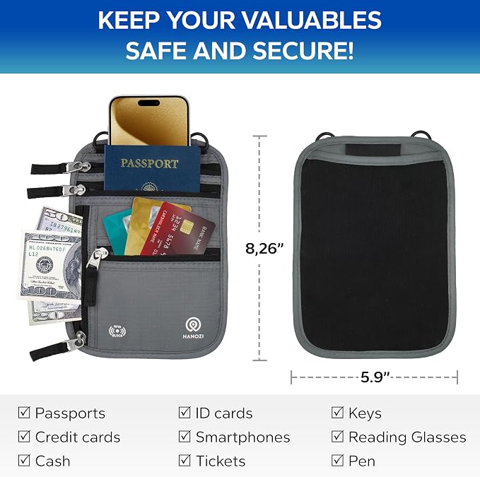 Neck Wallet – Travel Pouch and RFID Blocking Passport Holder for Women and Men, Slim Travel Wallet (Smoke Grey) - Image 2