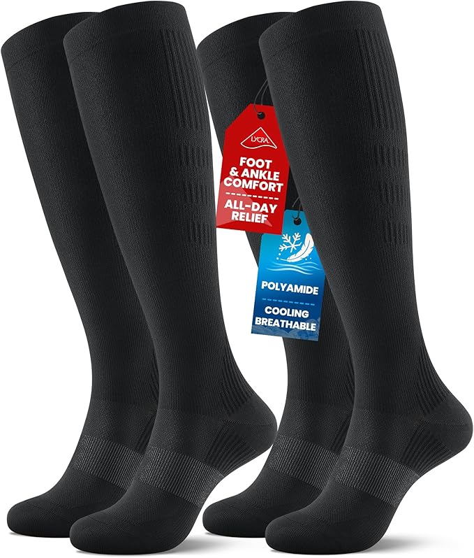 PULIOU Cooling Compression Socks for Women Men, 20-30 mmHg Circulation Knee High for Travel, Flying, Running, 2 Pairs by PULIOU