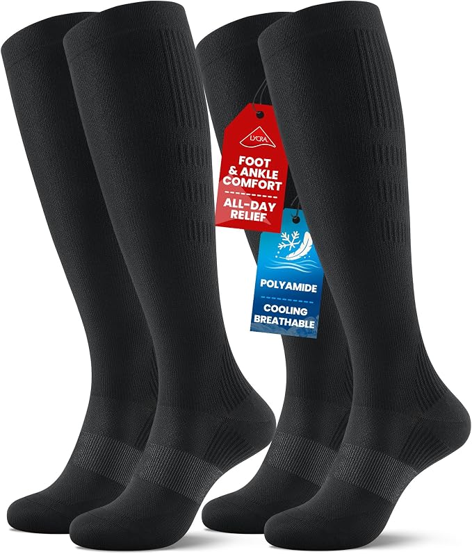 PULIOU Cooling Compression Socks for Women Men, 20-30 mmHg Circulation Knee High for Travel, Flying, Running, 2 Pairs by PULIOU