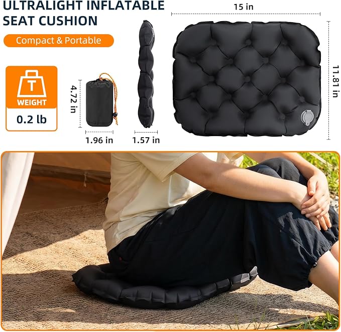 Inflatable Seat Cushion, Lightweight Stadium Seat Cushion for Bleachers Pad | Portable & Foldable Travel Compact Air Seat Cushion for Airplane Long Flights Outdoor Hiking Climbing Camping Sports Events - Image 3