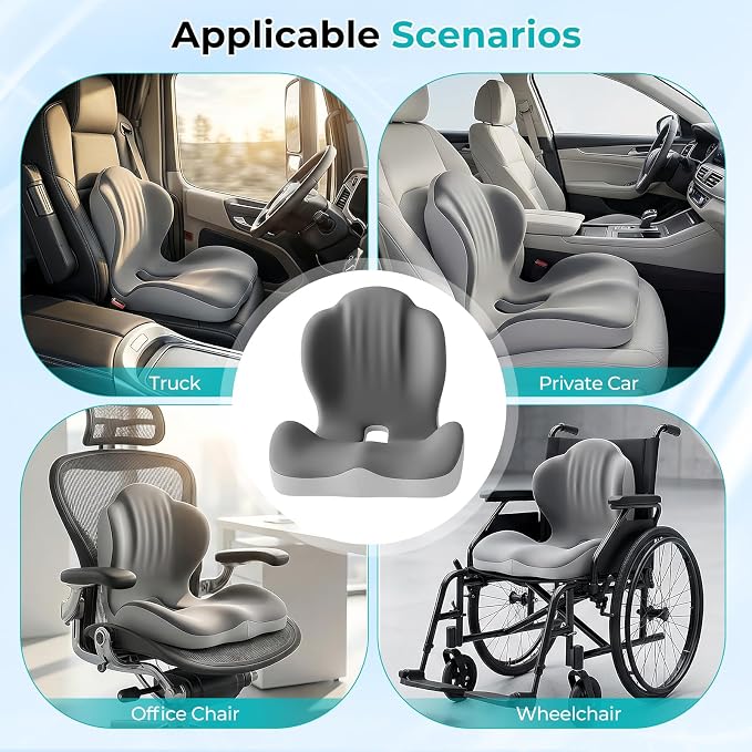 Seat Cushion with Lumbar Support Pillow for Truck Driver, Memory Foam Chair Cushion for Tailbone Pressure Relief & Long Driving, L-Shaped Ergonomic Non-Slip Seat Cushions for Car,Truck,Desk,Chairs - Image 7