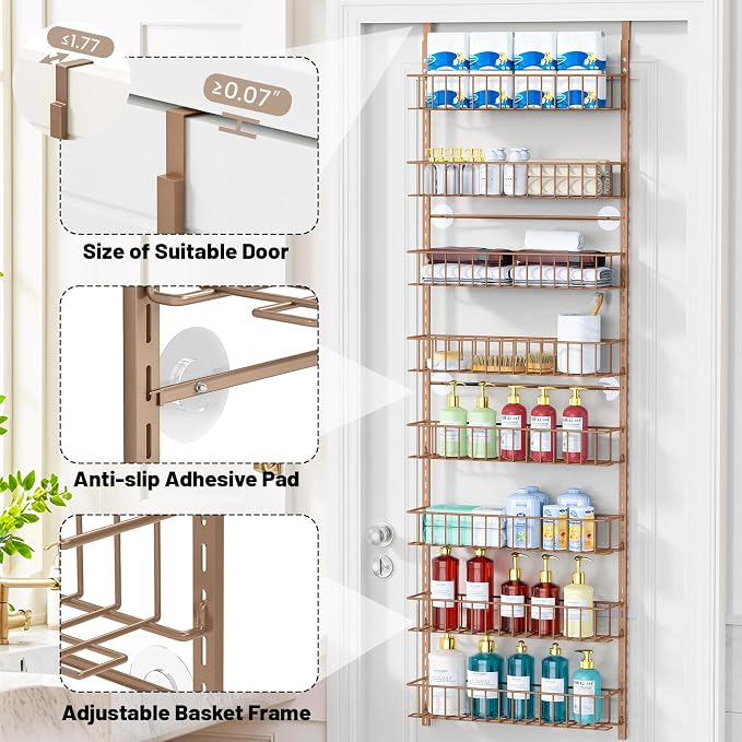 ElegantArray 8-Tier Pantry Door Organizer, Brown | Over The Door Pantry Organizer Rack and Storage, Hanging Spice Rack Shelves Door, Home Office Laundry Room Bathroom & Kitchen - Image 5