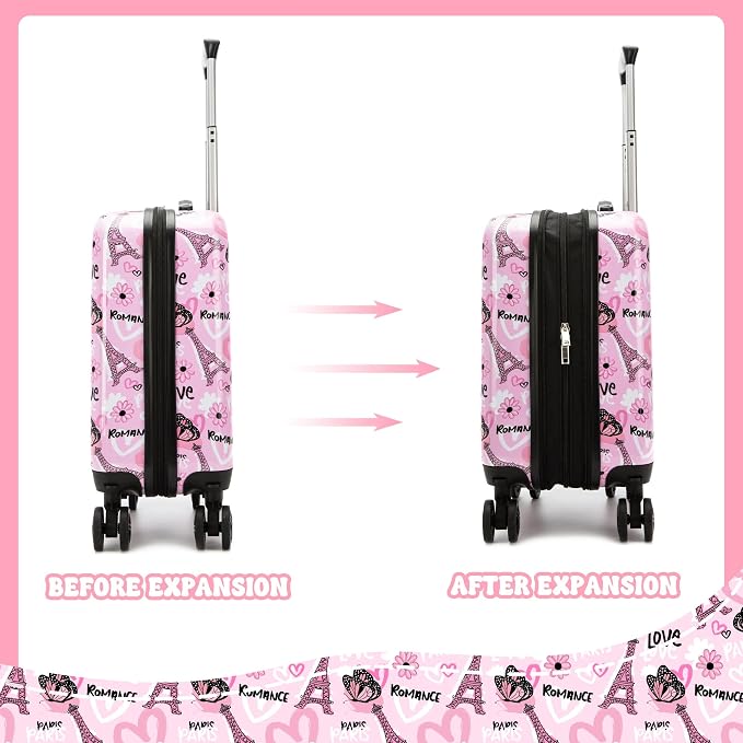 Kid's Luggage Set 16" Hardside Luggage with Spinner Wheels 2 Piece Suitcase Set Girls Carry on Toddler Travel Rolling Suitcase with Neck Pillow Airline Approved - Image 7