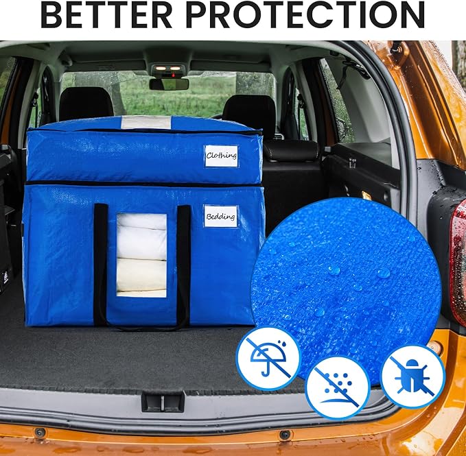 TAILI 2 Tier Moving Bags,2 Blue Silver Storage Bags with Visible Window | XXL Heavy Duty Totes For Home Storage,Wrap Around Handles,Storage Bags for College Dorm, Alternative to Moving Boxes - Image 8