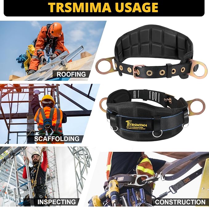 TRSMIMA Safety Harness Climbing Belt - Black Body Fall Protection Men Roof Tree Work Waist-Tongue Buckle Pad D-Ring - Image 6