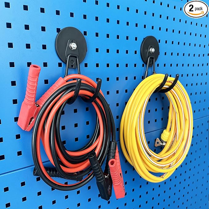 ULIBERMAGNET Strong Magnetic Hooks,2 Pack Heavy Duty Large Magnetic Hooks for Extension Cord, Cable, Hose, Power Cord,Rope,Drill,Jig Saw,Circular Saw,Garden Lawn Tools (Black/3.46inch) by ULIBERMAGNET