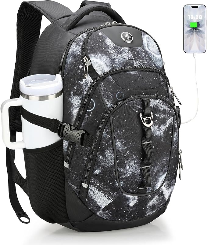 Swissdigital Laptop Backpack with USB Charging Port, Travel Backpack Fits 15.6 inches Computer, 31L Backpack for Men, Starry Sky | SD803-98 by SwissdigitalDesign