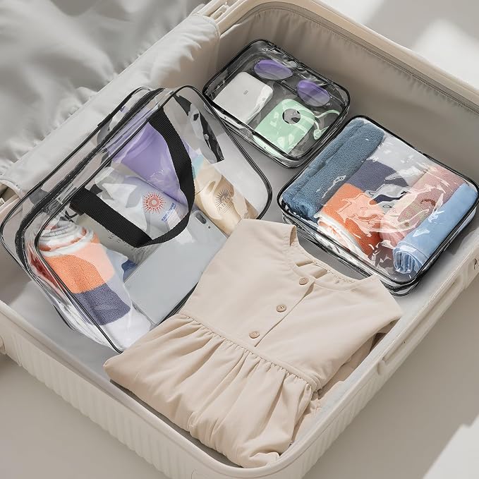 HAOGUAGUA 3 Pieces Large Clear Travel Bags for Toiletries, Waterproof Clear Plastic Cosmetic Makeup Bags, Transparent Packing Organizer Storage Bags (Black) - Image 7