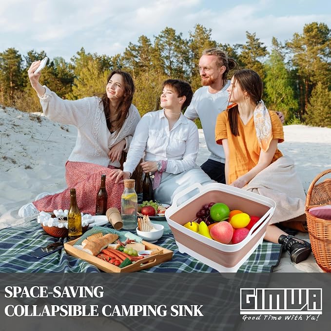 Collapsible Wash Basin for Baby Bottles - 2.4 Gallons Portable Wash Bin for RV Camping Sink, Space-Saving Dish Tub (Mocha) - Image 2