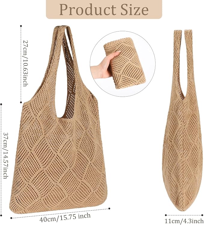 Sightor Crochet Tote Bag, Mesh Beach Bag Knit Summer Hobo Bag for Women | Beach Tote bag Vacation Outfits Aesthetic Boho Bag - Image 4