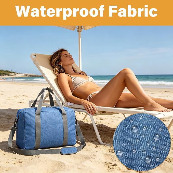 30L Foldable Underseat Travel Duffel Bag 17.3"x13.8"x7.9" – Lightweight Carry on Luggage for Women and Men, Waterproof Overnight Bag, Gym Sport Holdall, Hospital Tote with Trolley Sleeve, Blue - Image 6