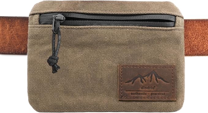 Belt Zipper Pouches for Men Women Compact EDC Pouch, YKK Zipper, Anti-theft Pickpocket Proof Safety Wallets, Waist Pack for Traveling Hiking, Water Resistant, Tough Waxed Canvas, Olive by diodrio