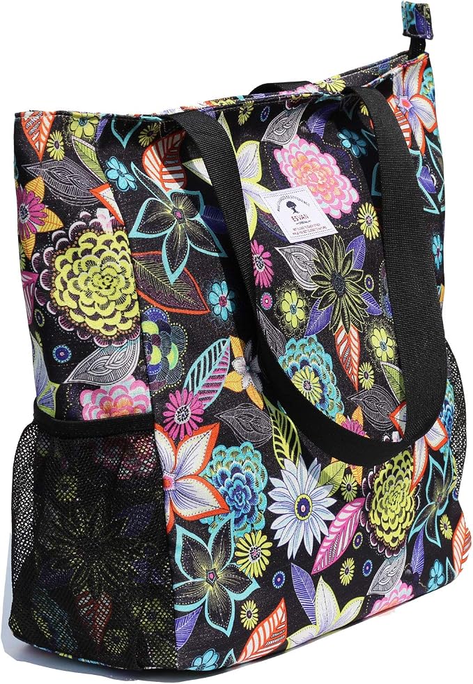 ESVAN Original Floral Water Resistant Large Tote Bag Shoulder Bag for Gym Beach Travel Daily Bags Upgraded - Image 8