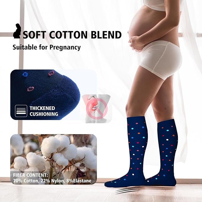 LEVSOX Cotton Compression Socks for Women&Men 20-30mmHg Knee High Cute Support Sock for Nurses Pregnancy Travel - Image 4