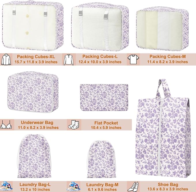 Packing Cubes for Travel - 8 Set Luggage Organizer Bags for Family, Mesh Breathable Packing Cubes for Suitcases Durable Travel Essentials Bags Set - Image 2