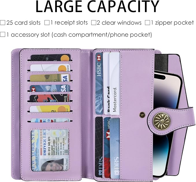 Travelambo Women's Wallet RFID Blocking Trifold Clutch Large Capacity Credit Card Holder Travel Purse - Image 2