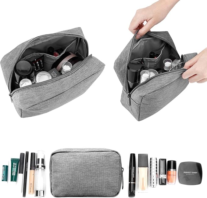 E-Tree Makeup Bag, Big Travel Make up Pouch, Zipper Large Cosmetic Brush Skin Care Case, Toiletry Bags for Traveling Women Man,Tech Electronic Organizer,Small Canvas Storage for Personal Items,Grey - Image 4