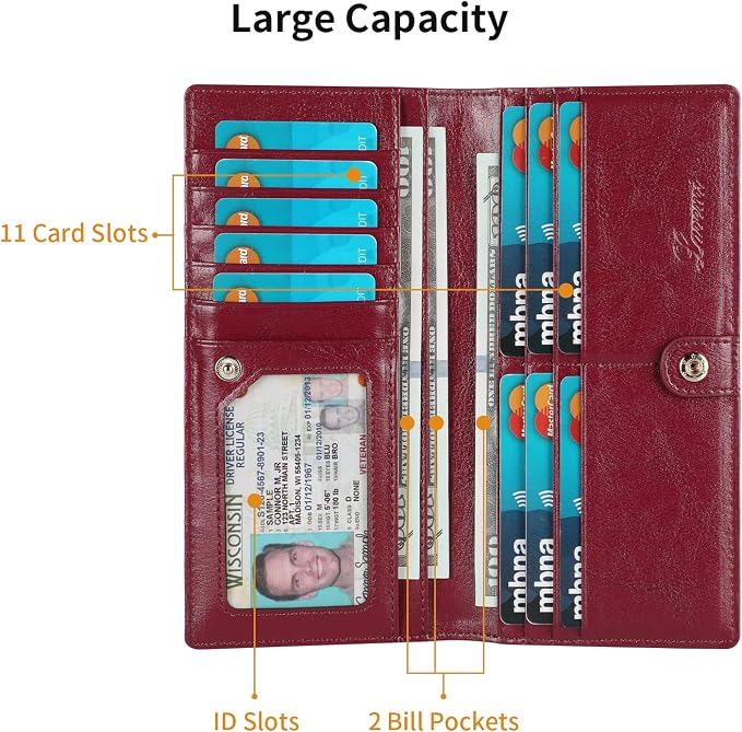 Ultra Slim Thin Leather Women Wallet RFID Blocking Credit Card Holder Bifold Long Ladies Billfold - Image 5
