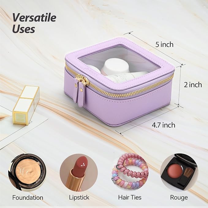 Aveniee Mini Clear Makeup Bag, Small Cosmetic Bags Travel Toiletry Pouch Organizer, TSA Approved Make up Case with Zipper, Car Bag for Essentials,Lilac - Image 3