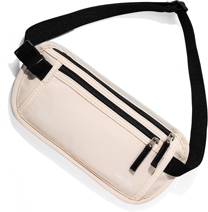 Money Belt - Slim Passport Holder RFID Blocking Travel Wallet Undercover Fanny Packs for Men Women - Beige - Image 4