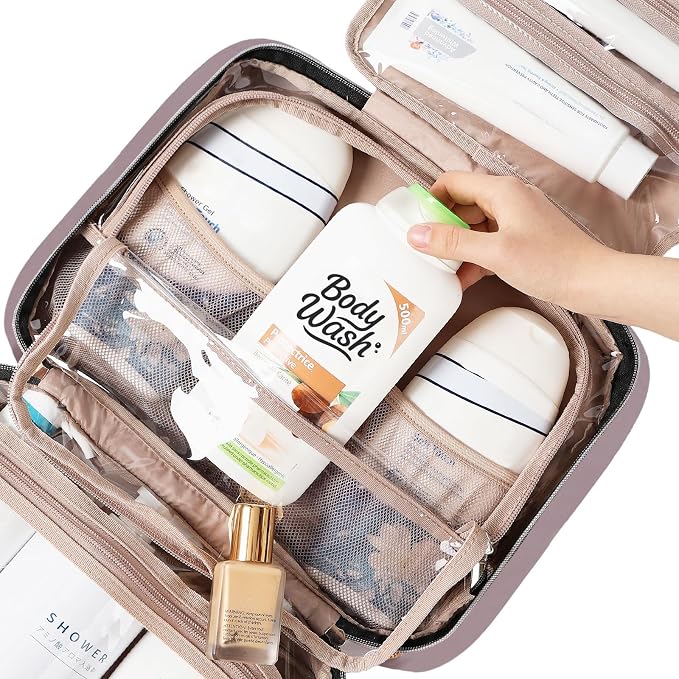 NISHEL Travel Toiletry Bag for women, Portable Hanging Organizer for Family-Sized Shampoo, Conditioner, Brushes Set, Makeup Accessories, Extra Large Size, Peach Pink | for Family-Sized Shampoo, Conditioner, Brushes Set, makeup Accessories, Extra Large ... - Image 6